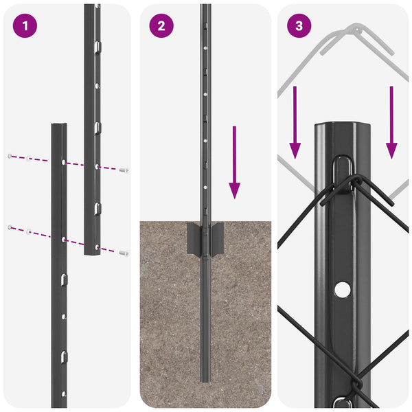 Ketjuaidalla varustettu aita 10 x 1,5 m PVC-pinnoitettu teräs