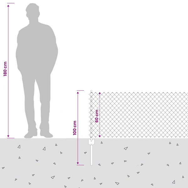 Ketjuaidalla varustettu aita 25 x 0,6 m PVC-pinnoitettu teräs
