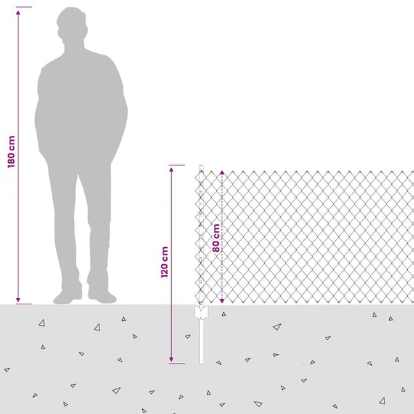 Ketjuaidalla varustettu aita 25 x 0,8 m PVC-pinnoitettu teräs