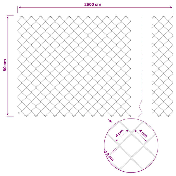 Ketjuaidalla varustettu aita 25 x 0,8 m PVC-pinnoitettu teräs