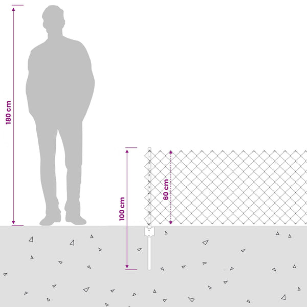 Ketjuaidalla varustettu aita 25 x 0,6 m PVC-pinnoitettu teräs
