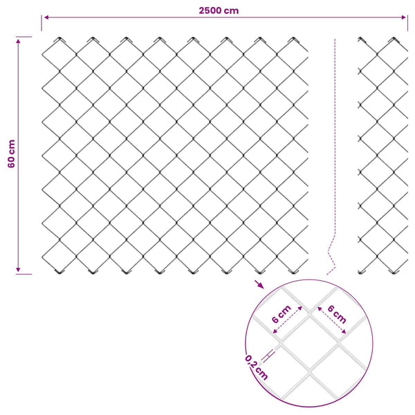 Ketjuaidalla varustettu aita 25 x 0,6 m PVC-pinnoitettu teräs