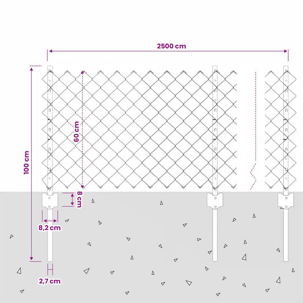 Ketjuaidalla varustettu aita 25 x 0,6 m PVC-pinnoitettu teräs