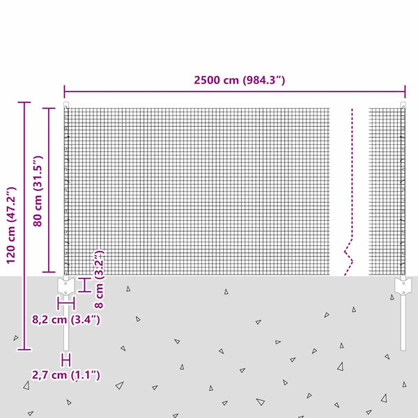 Käytävä suljettu langoitettu aitarakenne 25 x 0,8 m Hopea