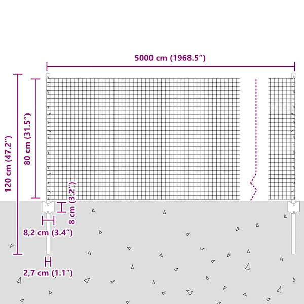Käytävä suljettu langoitettu aitarakenne 50 x 0,8 m Hopea
