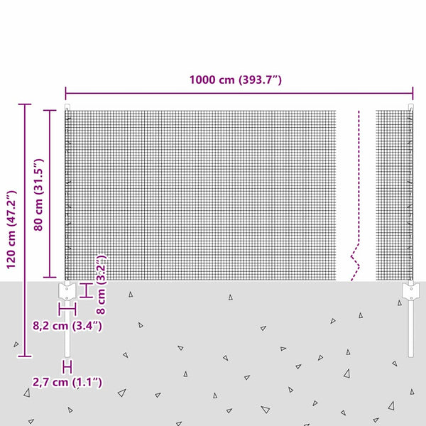 Käytävä suljettu langoitettu aitarakenne 10 x 0,8 m Vihreä