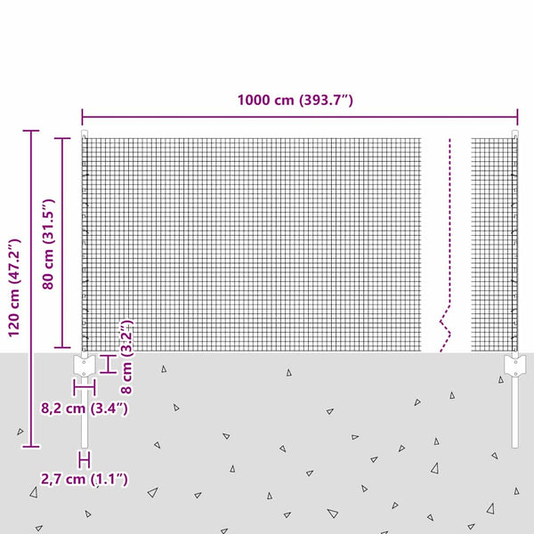 Käytävä suljettu langoitettu aitarakenne 10 x 0,8 m Vihreä