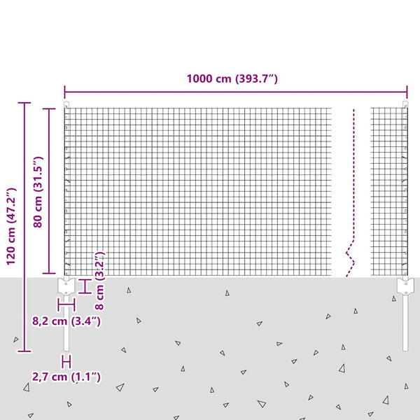 Käytävä suljettu langoitettu aitarakenne 10 x 0,8 m Vihreä