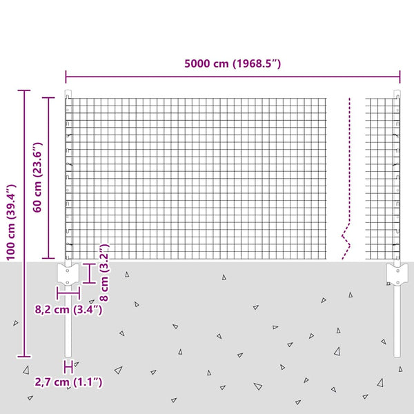 Käytävä suljettu langoitettu aitarakenne 50 x 0,6 m Vihreä