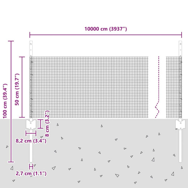 Käytävä suljettu langoitettu aitarakenne 100 x 0,5 m Vihreä