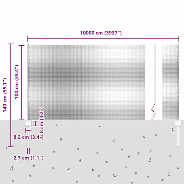 Käytävä suljettu langoitettu aitarakenne 100 x 1 m Vihreä