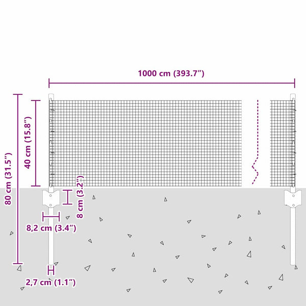 Käytävä suljettu langoitettu aitarakenne 10 x 0,4 m Harmaa