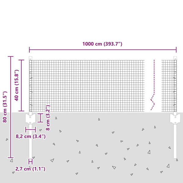 Käytävä suljettu langoitettu aitarakenne 10 x 0,4 m Harmaa