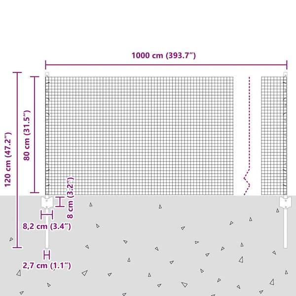 Käytävä suljettu langoitettu aitarakenne 10 x 0,8 m Harmaa