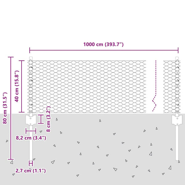 Kuusikulmainen aita pylväällä 10 x 0,4 m PVC-pinnoitettu teräs