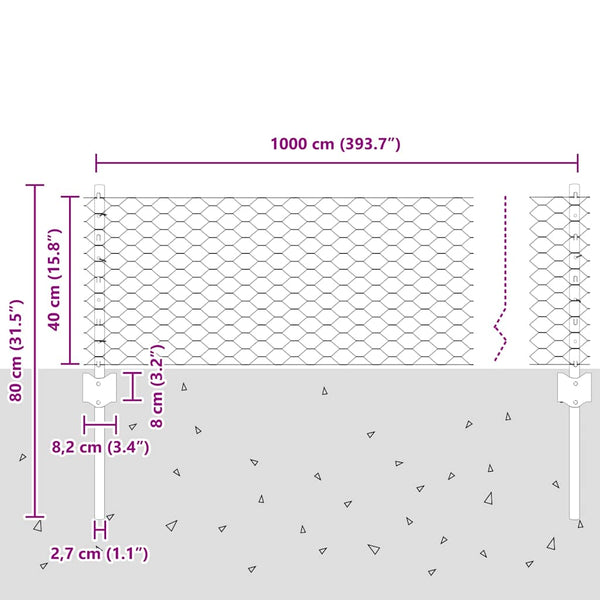 Kuusikulmainen aita pylväällä 10 x 0,4 m PVC-pinnoitettu teräs