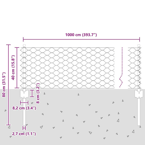 Kuusikulmainen aita pylväällä 10 x 0,4 m PVC-pinnoitettu teräs