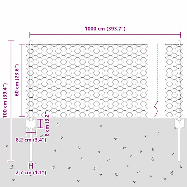 Kuusikulmainen aita pylväällä 10 x 0,6 m PVC-pinnoitettu teräs