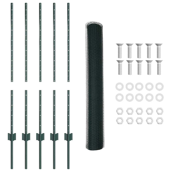 Kuusikulmainen aita pylväällä 10 x 1 m PVC-pinnoitettu teräs