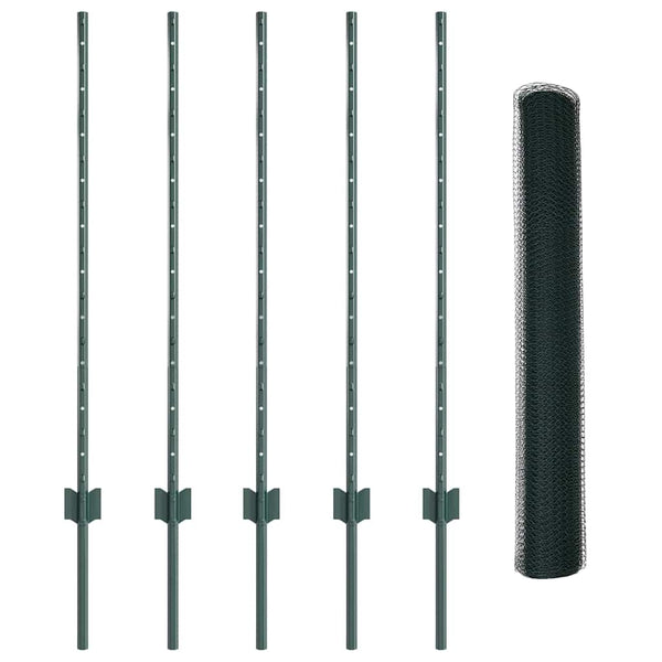 Kuusikulmainen aita pylväällä 10 x 1 m PVC-pinnoitettu teräs