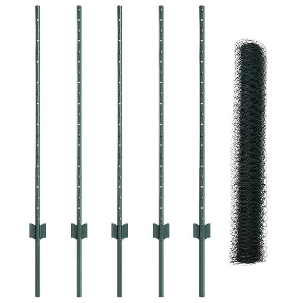 Kuusikulmainen aita pylväällä 10 x 1 m PVC-pinnoitettu teräs