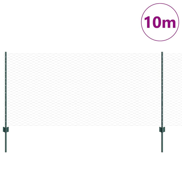 Kuusikulmainen aita pylväällä 10 x 1 m PVC-pinnoitettu teräs