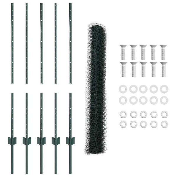 Kuusikulmainen aita pylväällä 10 x 1 m PVC-pinnoitettu teräs