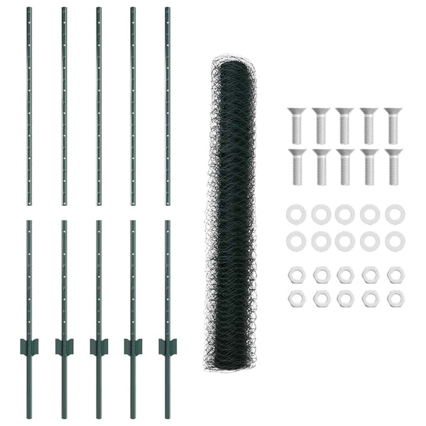 Kuusikulmainen aita pylväällä 10 x 1,2 m PVC-pinnoitettu teräs