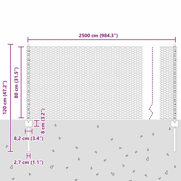 Kuusikulmainen aita pylväällä 25 x 0,8 m PVC-pinnoitettu teräs