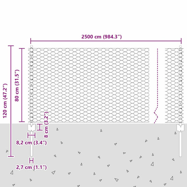 Kuusikulmainen aita pylväällä 25 x 0,8 m PVC-pinnoitettu teräs