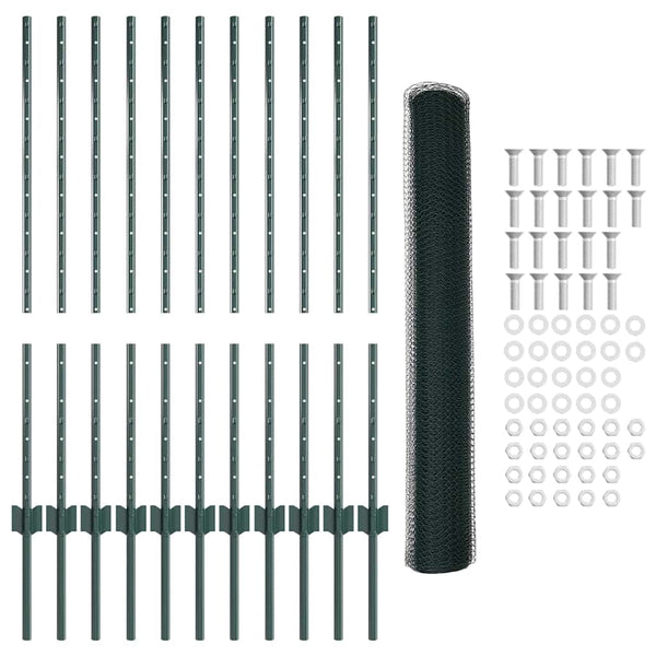 Kuusikulmainen aita pylväällä 25 x 1 m PVC-pinnoitettu teräs
