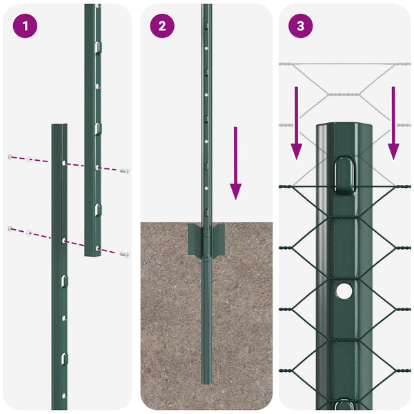 Kuusikulmainen aita pylväällä 25 x 1 m PVC-pinnoitettu teräs