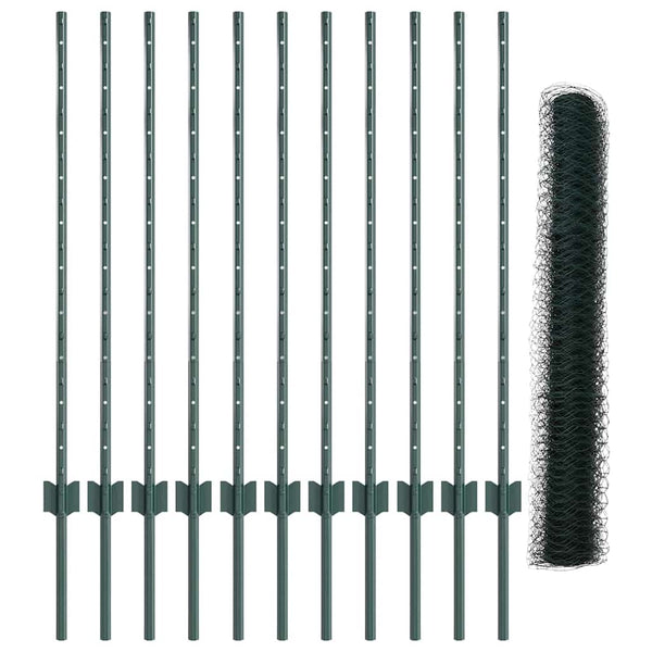 Kuusikulmainen aita pylväällä 25 x 1 m PVC-pinnoitettu teräs