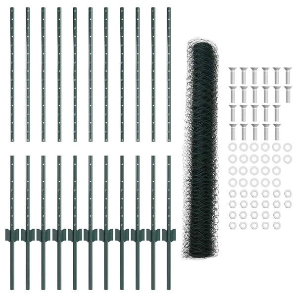 Kuusikulmainen aita pylväällä 25 x 1 m PVC-pinnoitettu teräs