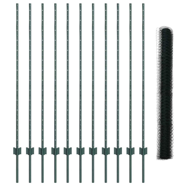 Kuusikulmainen aita pylväällä 25 x 1,4 m PVC-pinnoitettu teräs