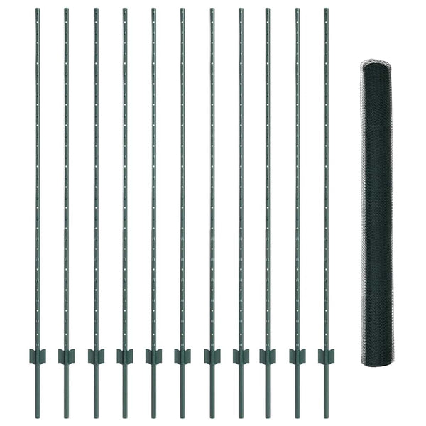 Kuusikulmainen aita pylväällä 25 x 1,5 m PVC-pinnoitettu teräs