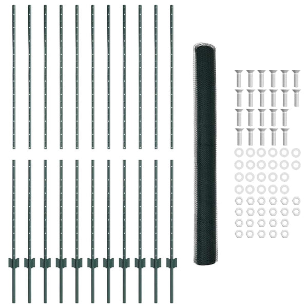 Kuusikulmainen aita pylväällä 25 x 1,5 m PVC-pinnoitettu teräs