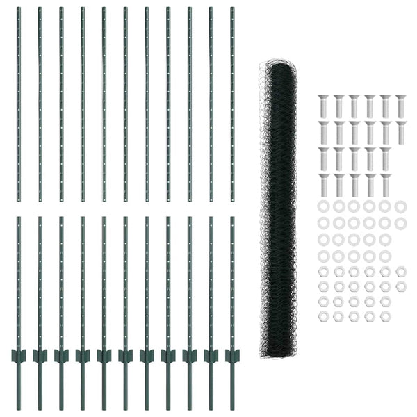 Kuusikulmainen aita pylväällä 25 x 1,5 m PVC-pinnoitettu teräs