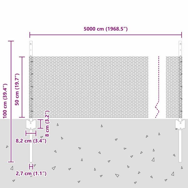 Kuusikulmainen aita pylväällä 50 x 0,5 m PVC-pinnoitettu teräs