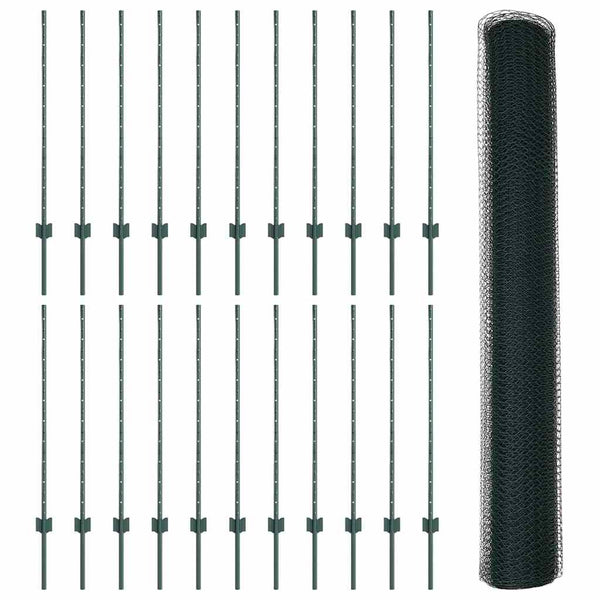 Kuusikulmainen aita pylväällä 50 x 1 m PVC-pinnoitettu teräs