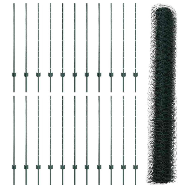 Kuusikulmainen aita pylväällä 50 x 1,2 m PVC-pinnoitettu teräs