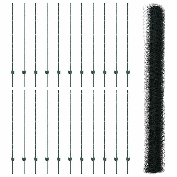 Kuusikulmainen aita pylväällä 50 x 1,4 m PVC-pinnoitettu teräs