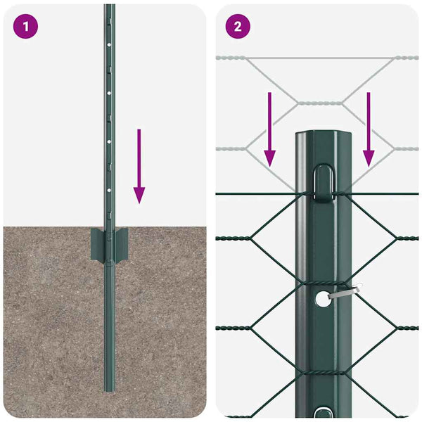 Kuusikulmainen aita pylväällä 100 x 0,5 m PVC-pinnoitettu teräs