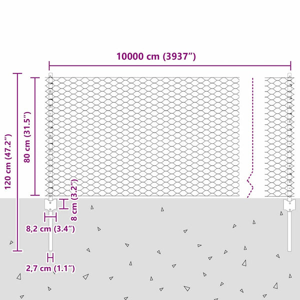 Kuusikulmainen aita pylväällä 100 x 0,8 m PVC-pinnoitettu teräs
