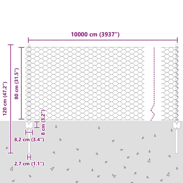 Kuusikulmainen aita pylväällä 100 x 0,8 m PVC-pinnoitettu teräs
