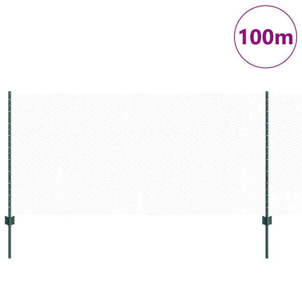 Kuusikulmainen aita pylväällä 100 x 1 m PVC-pinnoitettu teräs