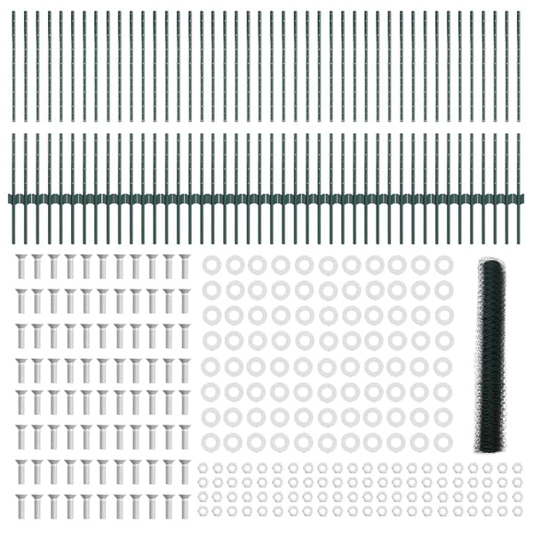 Kuusikulmainen aita pylväällä 100 x 1 m PVC-pinnoitettu teräs