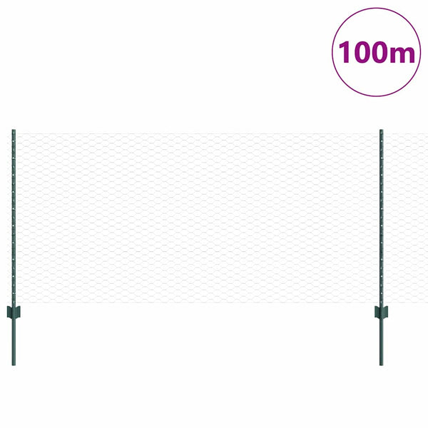 Kuusikulmainen aita pylväällä 100 x 1 m PVC-pinnoitettu teräs