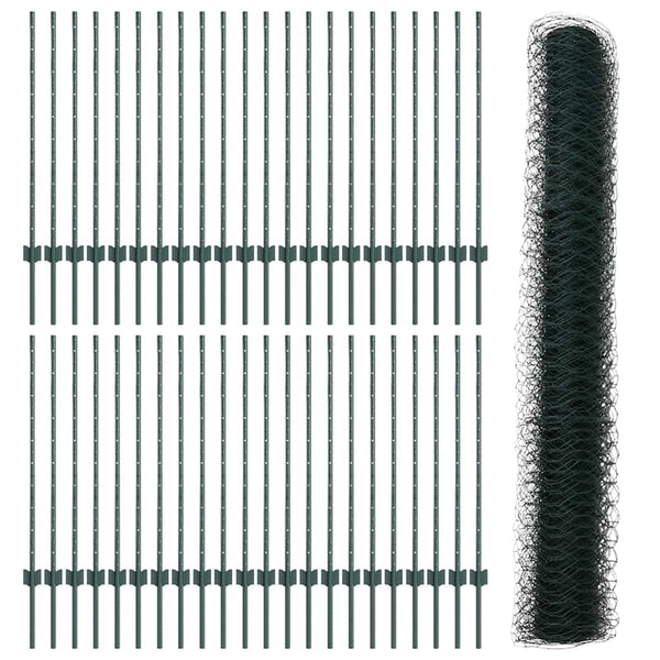 Kuusikulmainen aita pylväällä 100 x 1 m PVC-pinnoitettu teräs