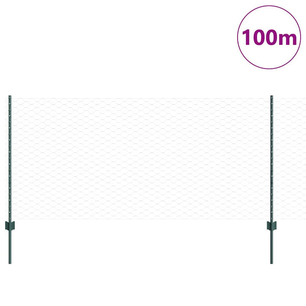 Kuusikulmainen aita pylväällä 100 x 1 m PVC-pinnoitettu teräs